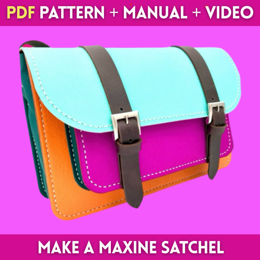 PDF leather bag pattern and instruction manual for DIY Maxine satchel sling bag
