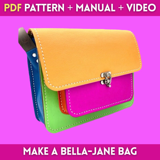PDF leather bag pattern and instruction manual for DIY Bella-Jane sling bag