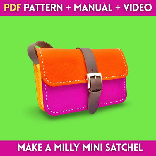 PDF leather bag pattern and instruction manual for DIY Milly mini satchel sling bag