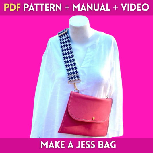 PDF leather bag pattern and instruction manual for DIY Jess sling bag